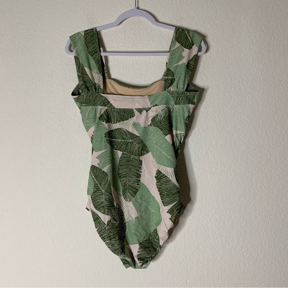 Albion Womens green leaf off the shoulder padded one piece swimsuit M - Picture 5 of 8